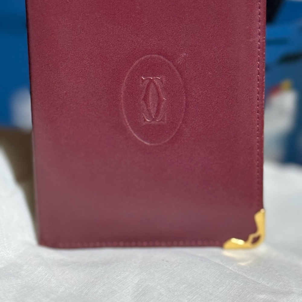Vintage Must de Cartier Bordeaux Leather Card Holder-Gold Corner Made in France - Picture 2 of 9